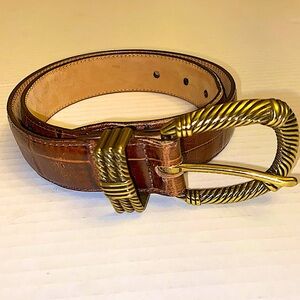 Brighton Women Size Small Brown Five Holes Adjustable Croc Style Gold Metal Belt